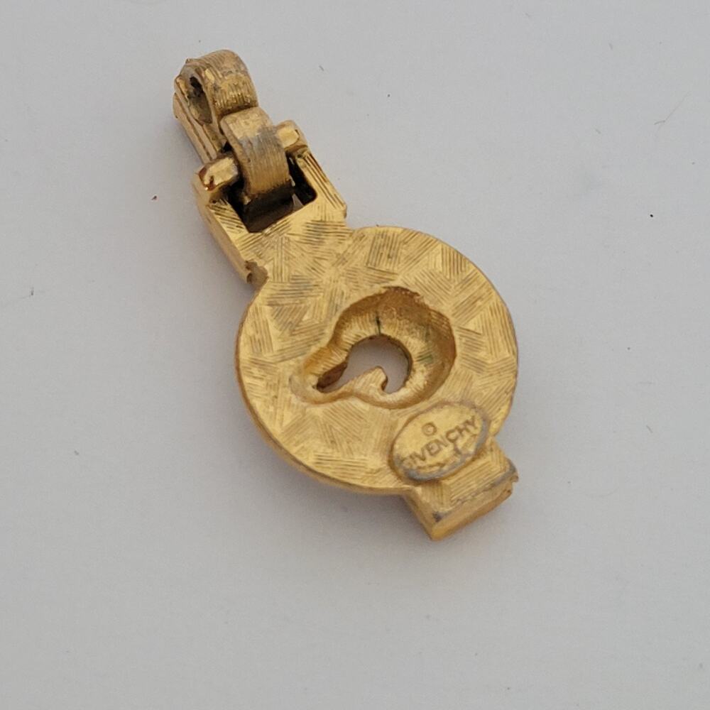 GIVENCHY G Vintage Clear Rhinestones Gold Pendant Necklace Small Charm Retro - Picture 5 of 8